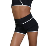 Tiger Friday Horizon Shorty in 8 Ball, front view showing high-waisted fit and contrast piping at leg openings