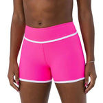 Tiger Friday Horizon Ribbed Shorties in Malibu, front view of fitted ribbed shorts with contrast piping