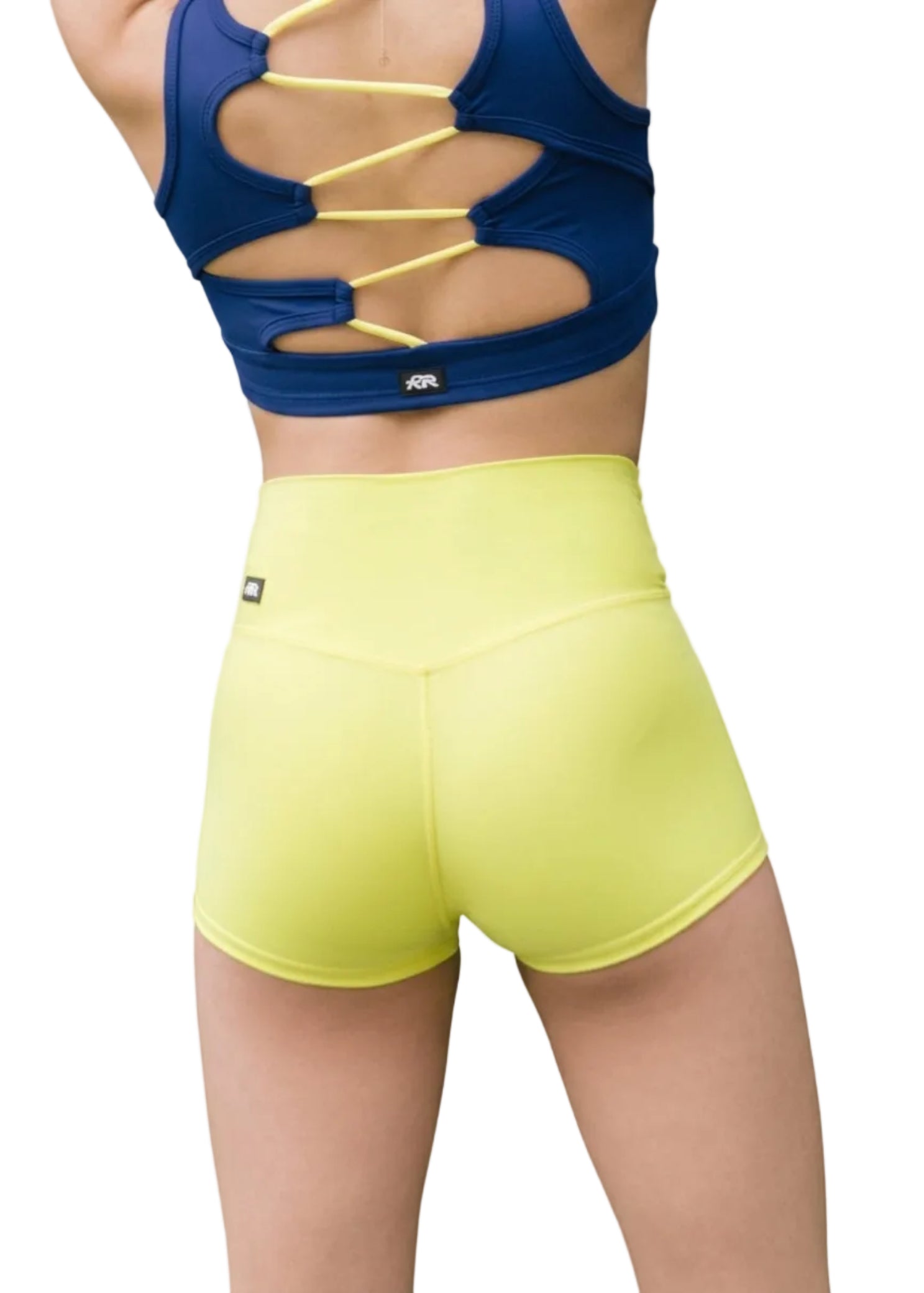 Tiger Friday Hot Cross Shorty in Butter, back view showing crossover waistband and full-coverage fit