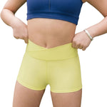 Tiger Friday Hot Cross Shorty in Butter, front view showing V-shaped crossover waistband and fitted shorts