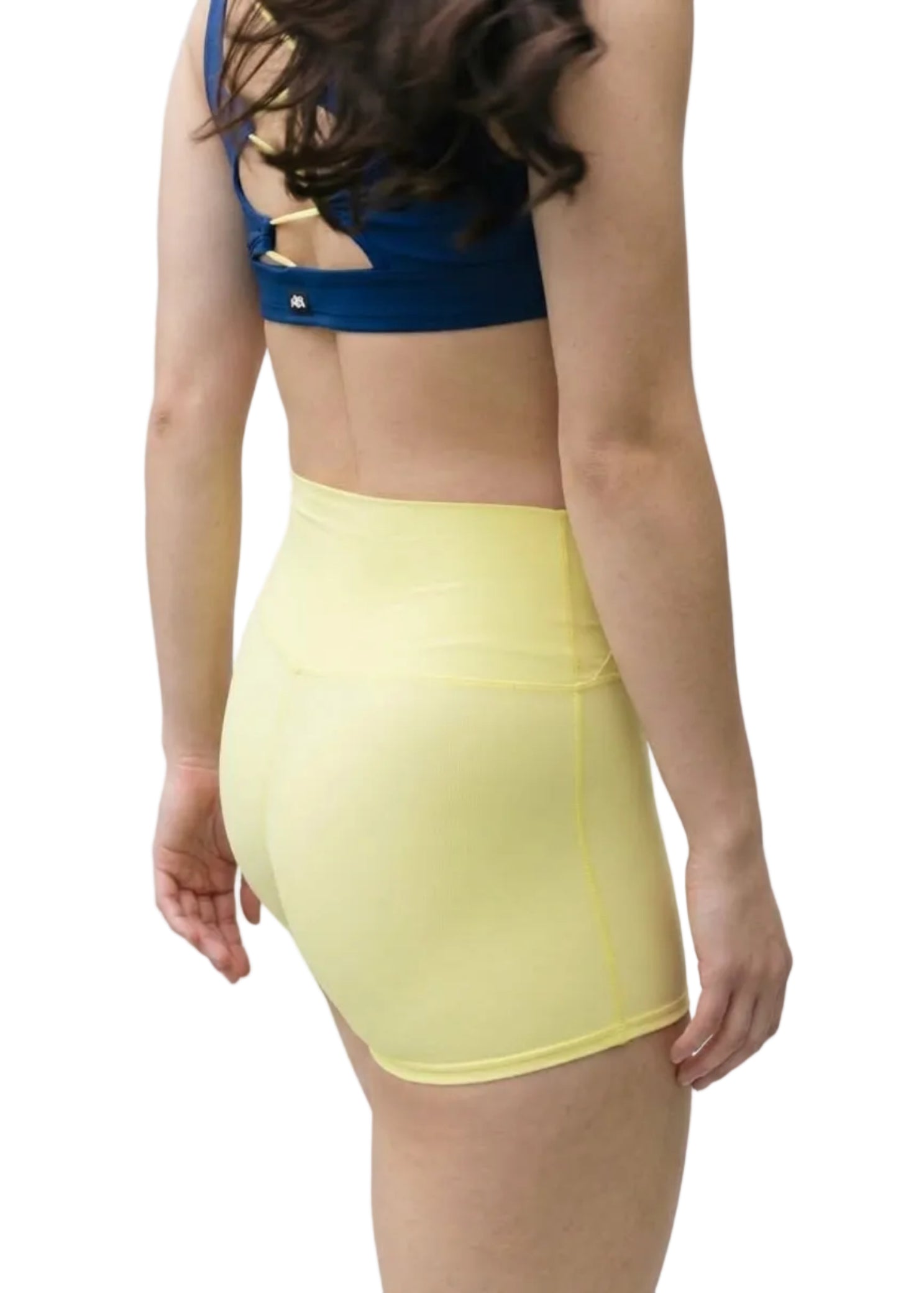 Tiger Friday Hot Cross Shorty in Butter, side view showing fitted shorts and crossover waistband