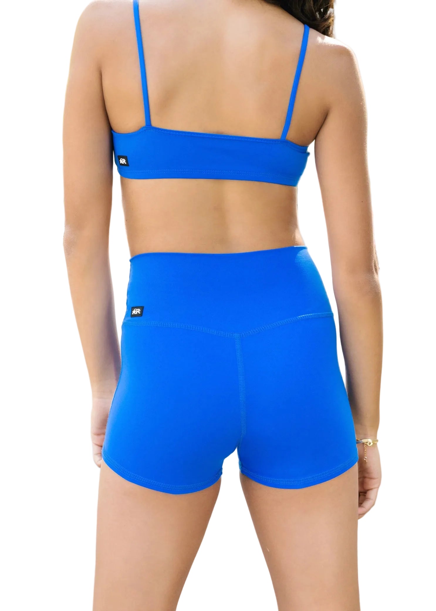 Tiger Friday Hot Cross Shorty in Capri, back view showing capri-length dance shorts with crossover waistband