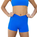 Tiger Friday Hot Cross Shorty in Capri, front view showing capri-length dance shorts with crossover waistband
