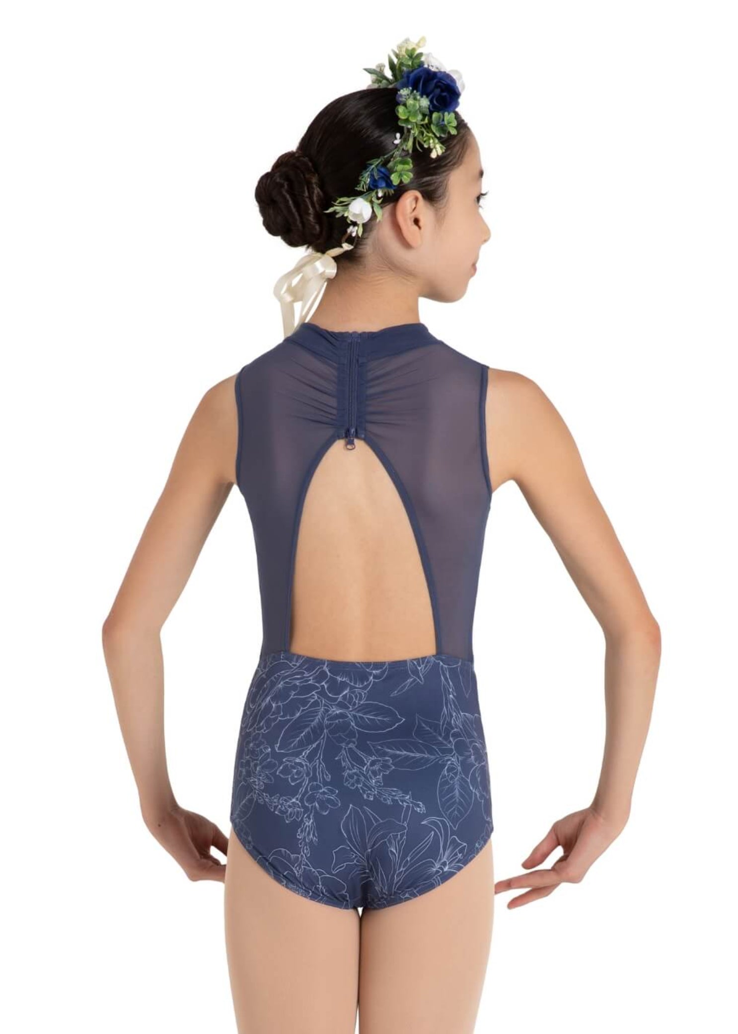 Hyacinth Leotard Outline Floral Blue back view
