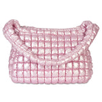 Iscream Icy Rose Puffer Overnight Bag in Icy Rose, front view showing metallic quilting and padded strap