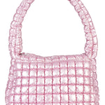 Iscream Icy Rose Puffer Overnight Bag in Icy Rose, handle raised front view showing padded strap and quilting