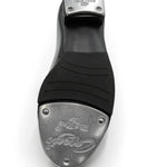 Capezio Jr. Tyette Tap Shoe in Patent Black, outsole view showing Tele Tone taps and sole construction