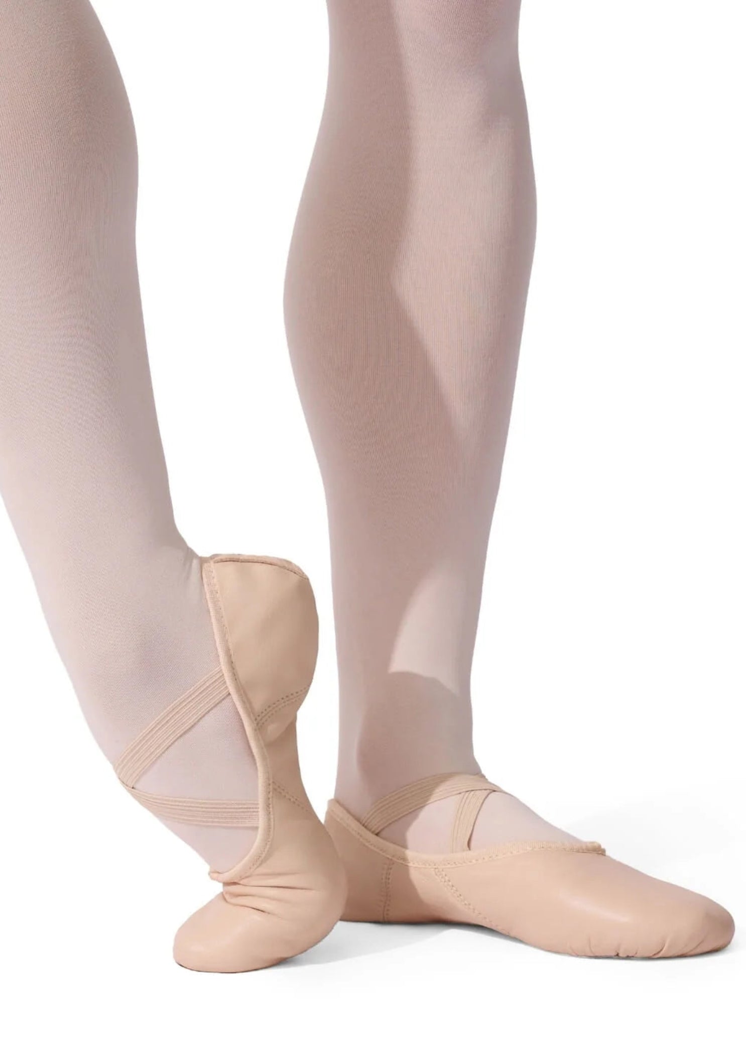 Capezio Juliet Leather Ballet Shoe in Light Pink, side view showing leather upper and fitted silhouette