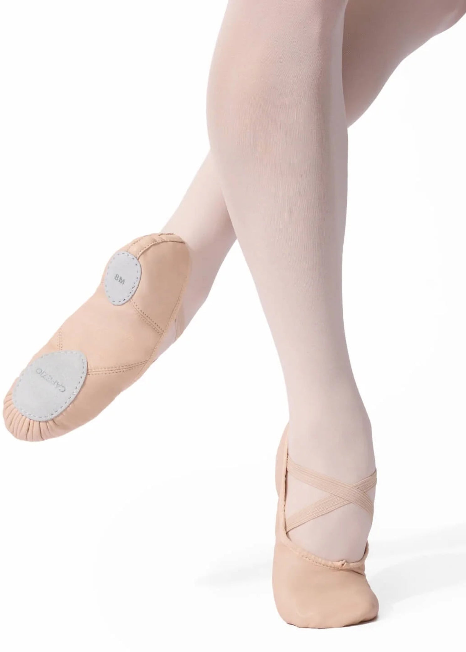 Capezio Juliet Leather Ballet Shoe in Light Pink, outsole view showing suede sole and leather construction