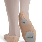 Capezio Juliet Leather Ballet Shoe in Light Pink, back view showing leather heel counter and suede outsole