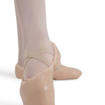 Capezio Juliet Leather Ballet Shoe in Light Pink, front view showing leather upper with criss-cross elastics and drawstring