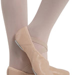 Capezio Juliet Leather Ballet Shoe in Light Pink, lateral side view showing leather upper with criss-cross elastics