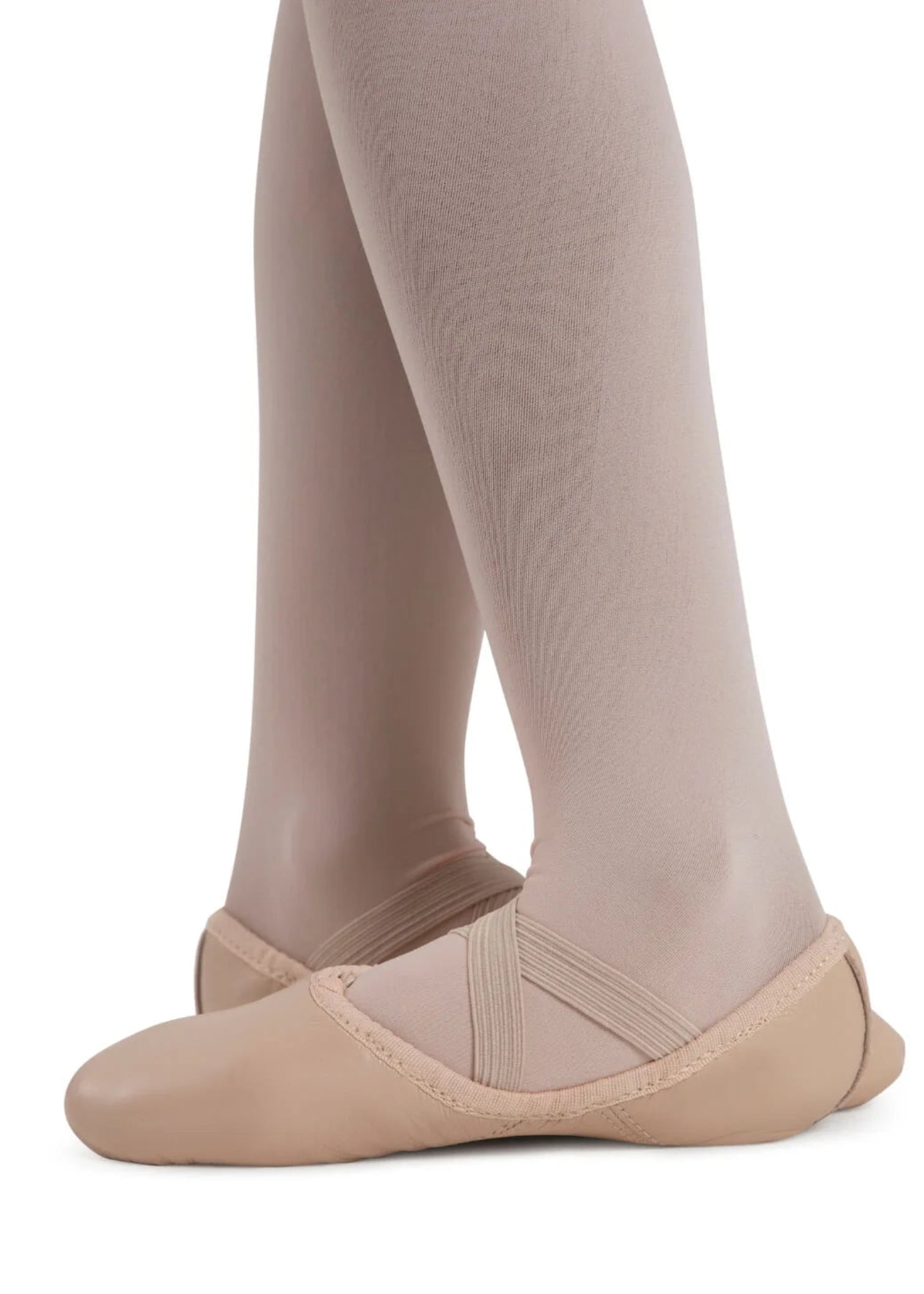 Capezio Juliet Leather Ballet Shoe in Light Pink, medial side view showing leather upper with fitted silhouette