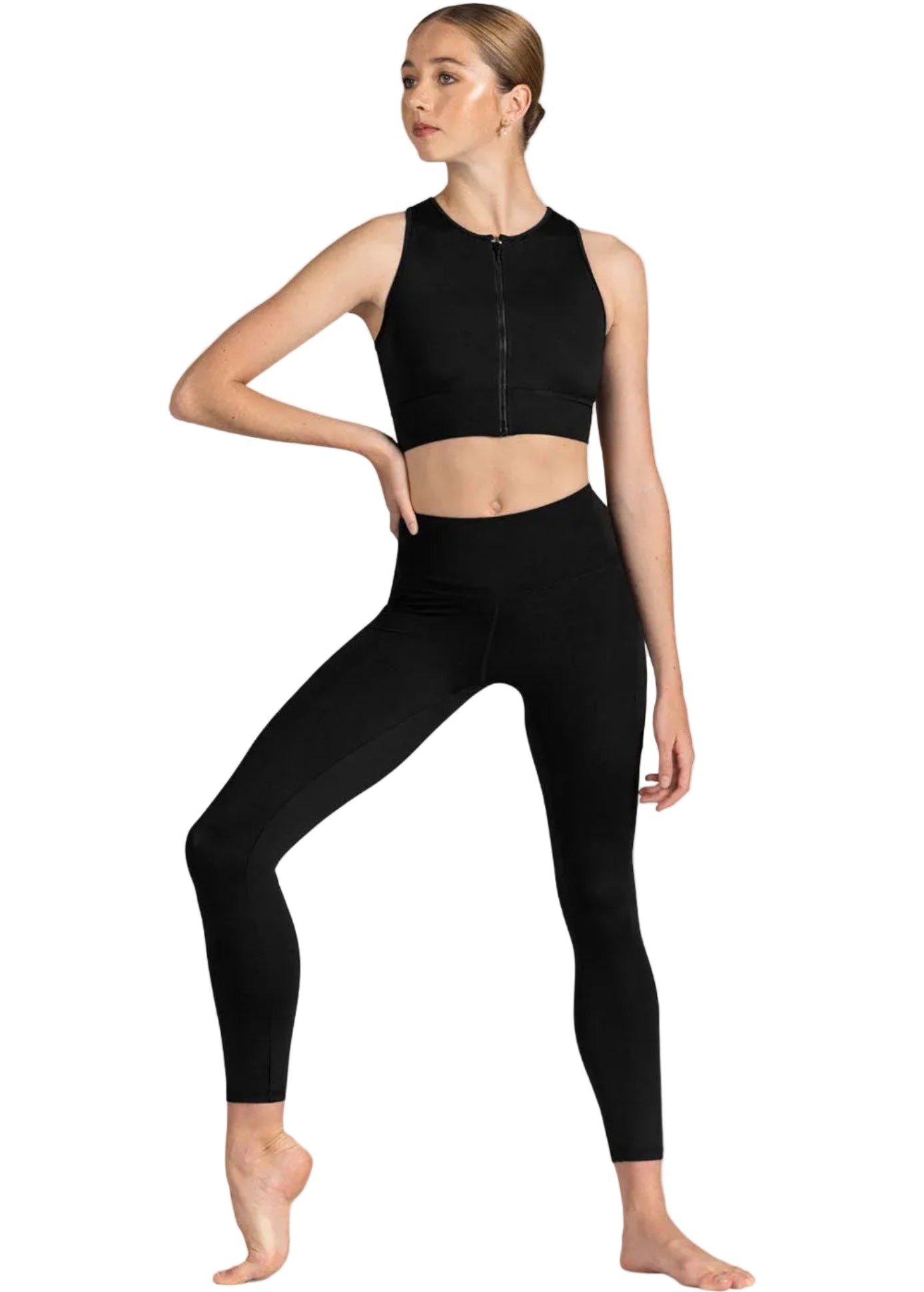 Kya Zip Front Crop Top Black front view