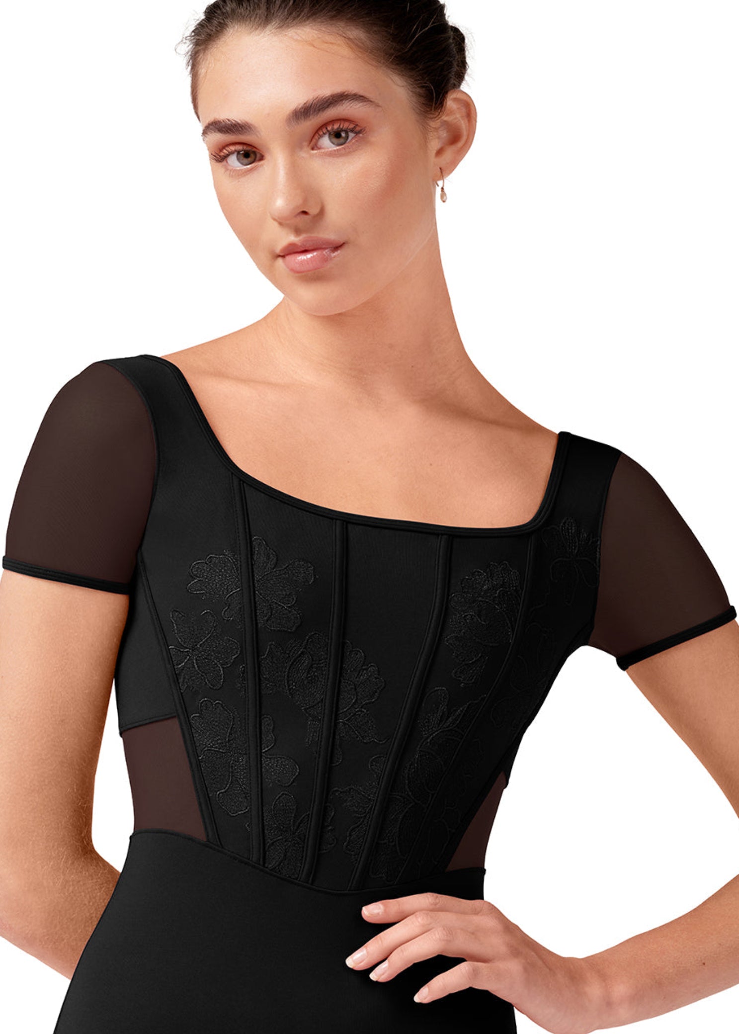 Cap Sleeve Leotard Black detail view