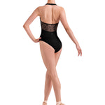 Halter Floral Leotard Black back view
