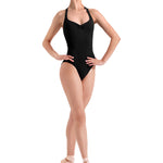 Halter Floral Leotard Black front view