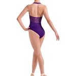 Halter Floral Leotard Midnight Amethyst back view