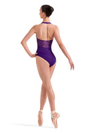 Halter Floral Leotard Midnight Amethyst back view