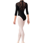 3/4 Sleeve Leotard Black back view