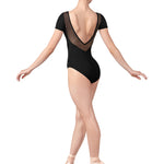 V-Back Cap Sleeve Leotard Black back view