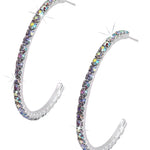 Large Hoop Rhinestone Earrings Crystal AB Post front view
