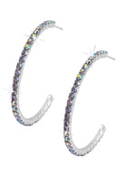 Large Hoop Rhinestone Earrings Crystal AB Post front view