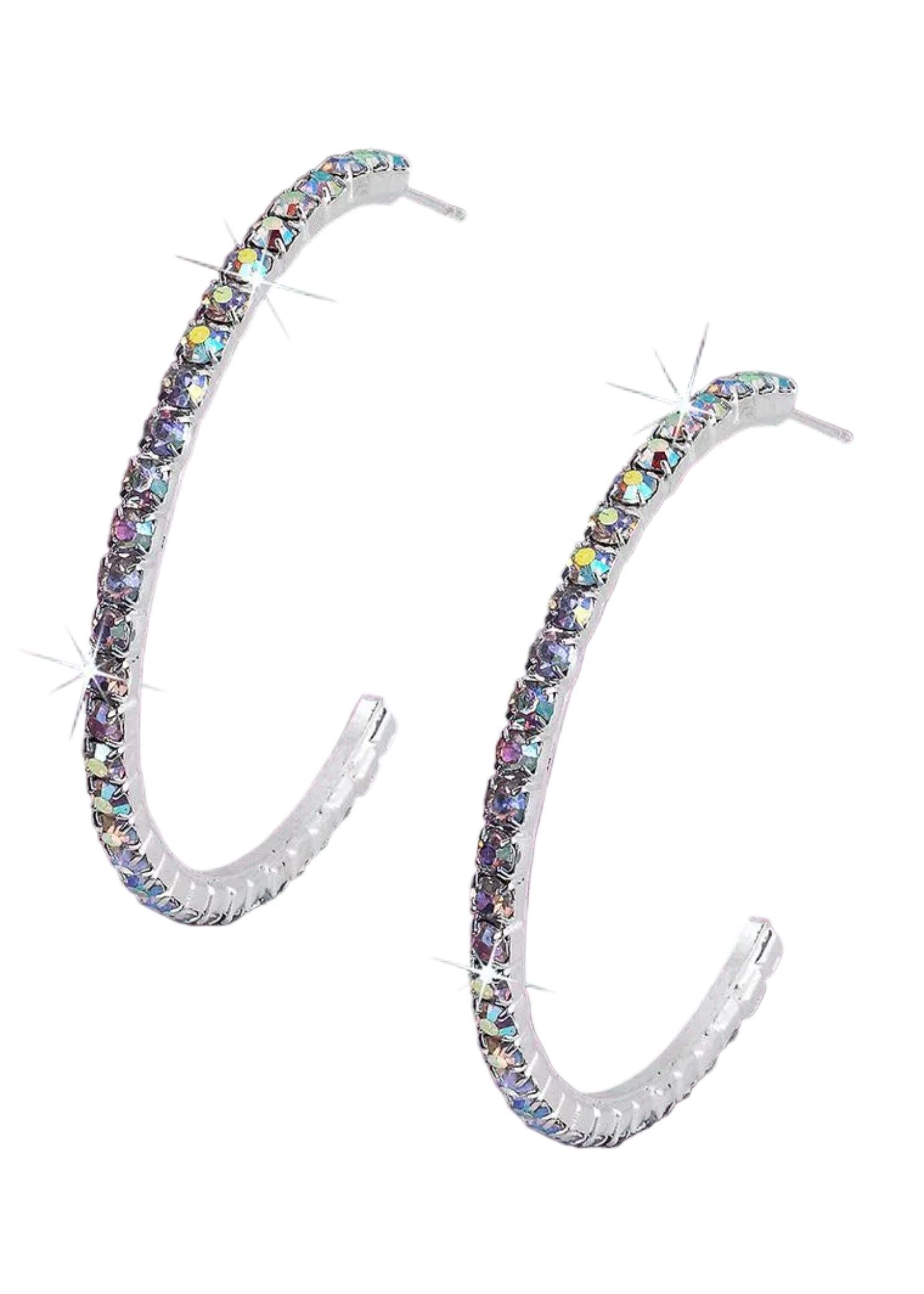 Large Hoop Rhinestone Earrings Crystal AB Post front view