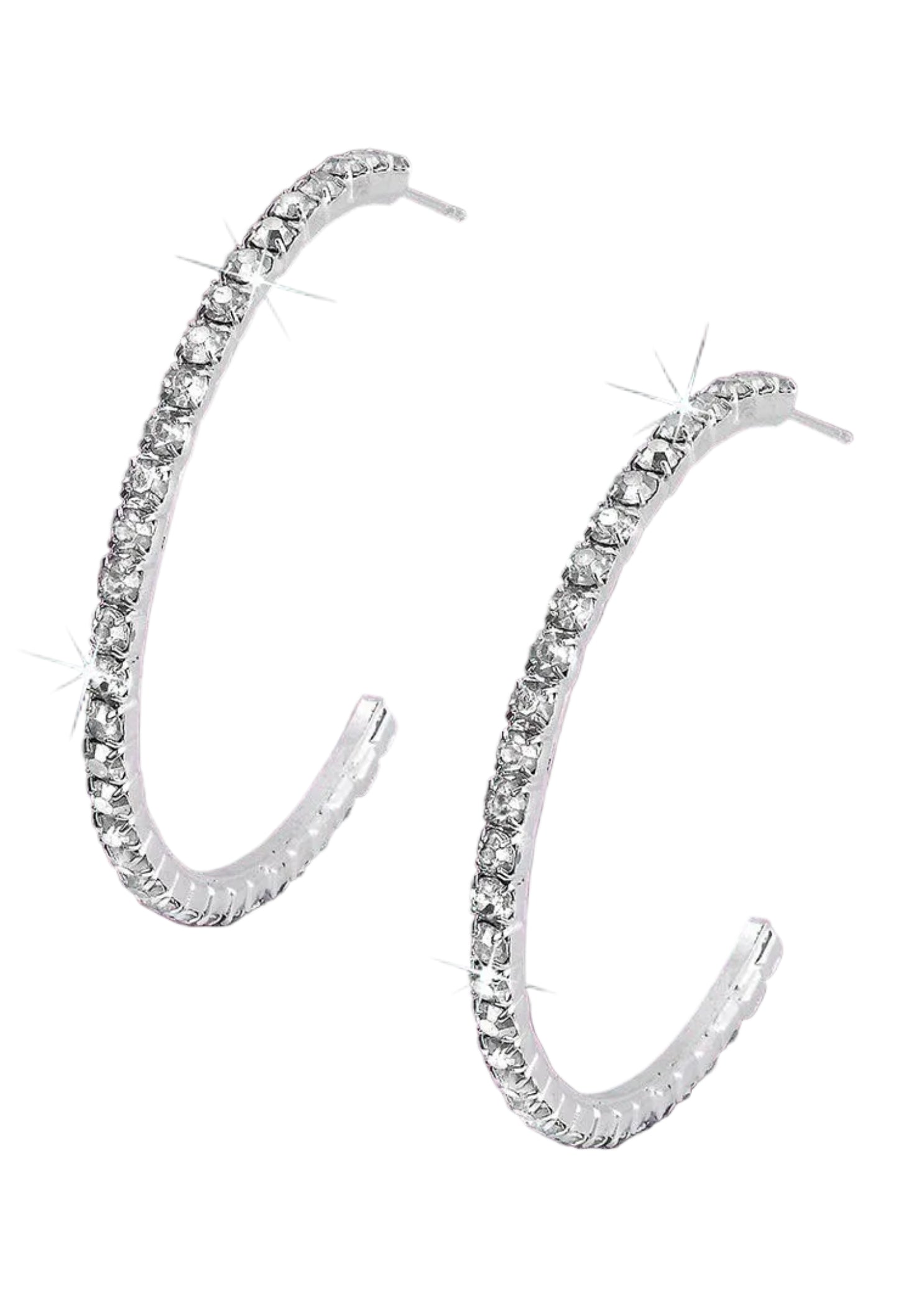 Large Hoop Rhinestone Earrings Crystal Post front view