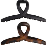 Kitsch Large Loop Claw Clips 2-pack, front view showing matte black and tortoise loop claw clips