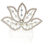FH2 Leafy Crystal Hair Comb in Crystal, front view showing leaf rhinestone design with AB center stones
