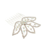 FH2 Leafy Crystal Hair Comb in Crystal, angled front view showing leaf rhinestone design and comb teeth