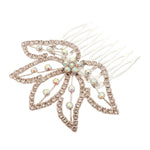 FH2 Leafy Crystal Hair Comb in Crystal, detail view showing leaf rhinestone design and comb teeth