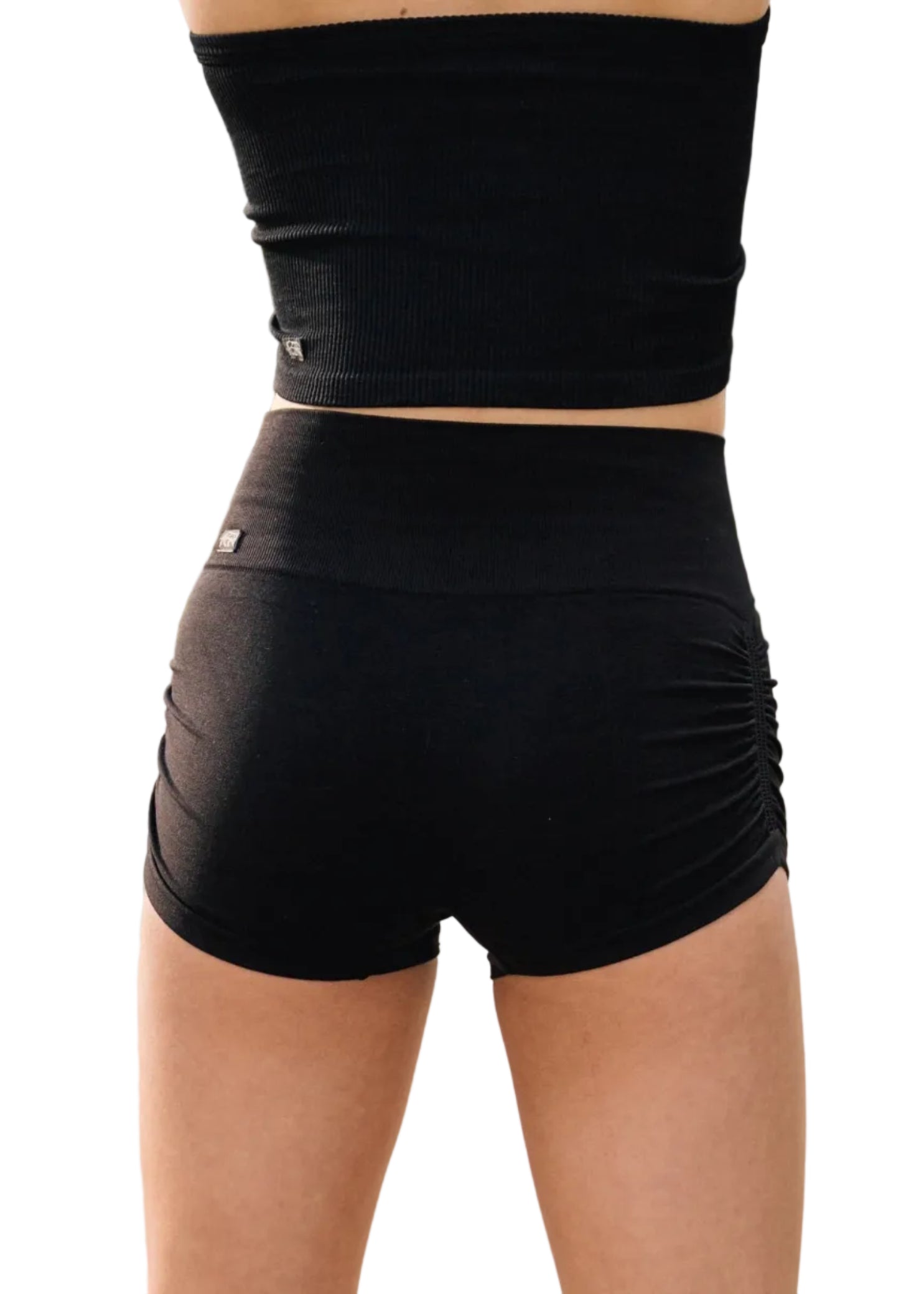 Tiger Friday Leggy Shocks in Black, back view showing footless dance tights with stirrup detail