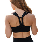 Tiger Friday Let It Slide Crop in Black, back view showing cropped dance top with off-shoulder neckline