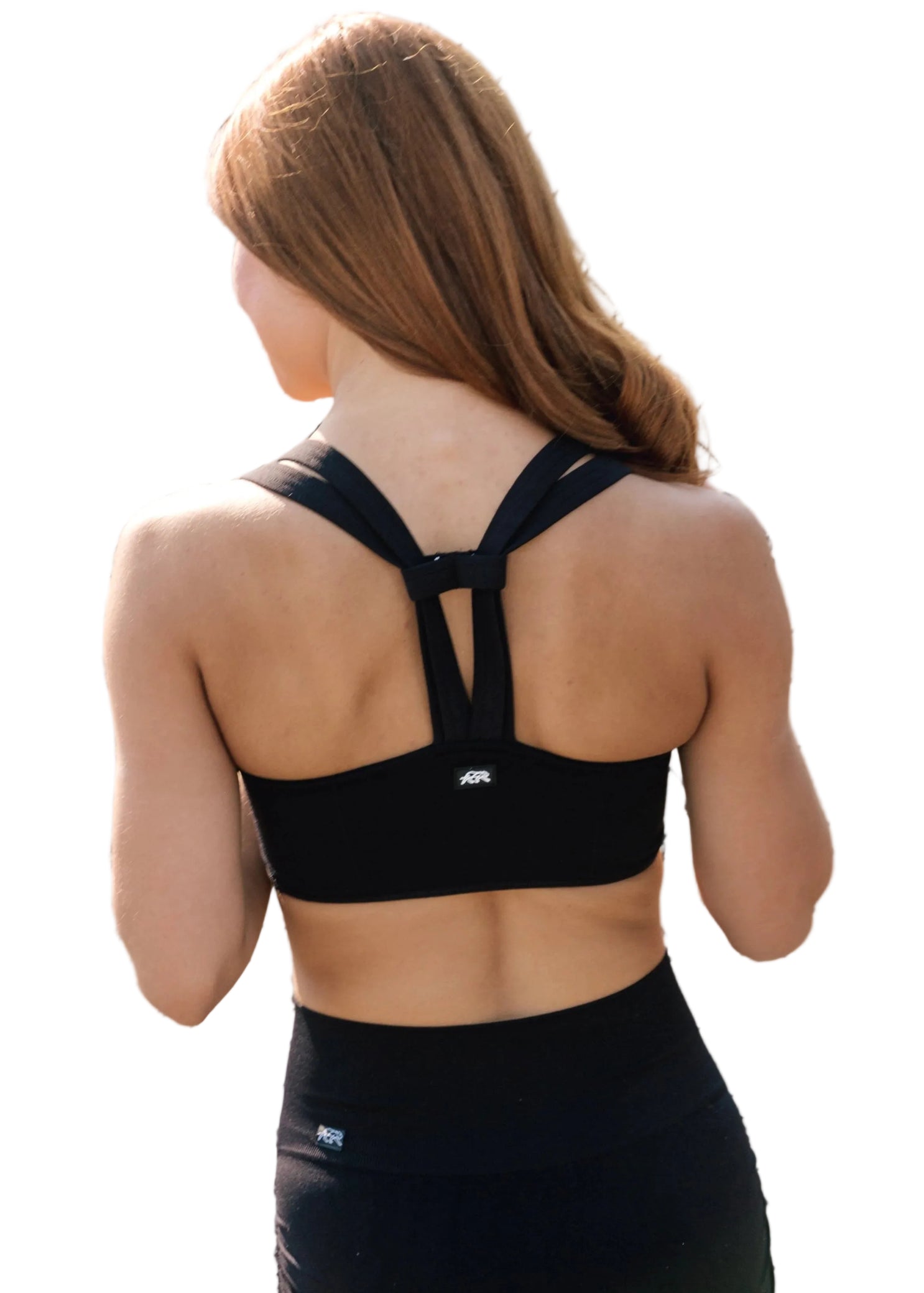 Tiger Friday Let It Slide Crop in Black, back view showing cropped dance top with off-shoulder neckline