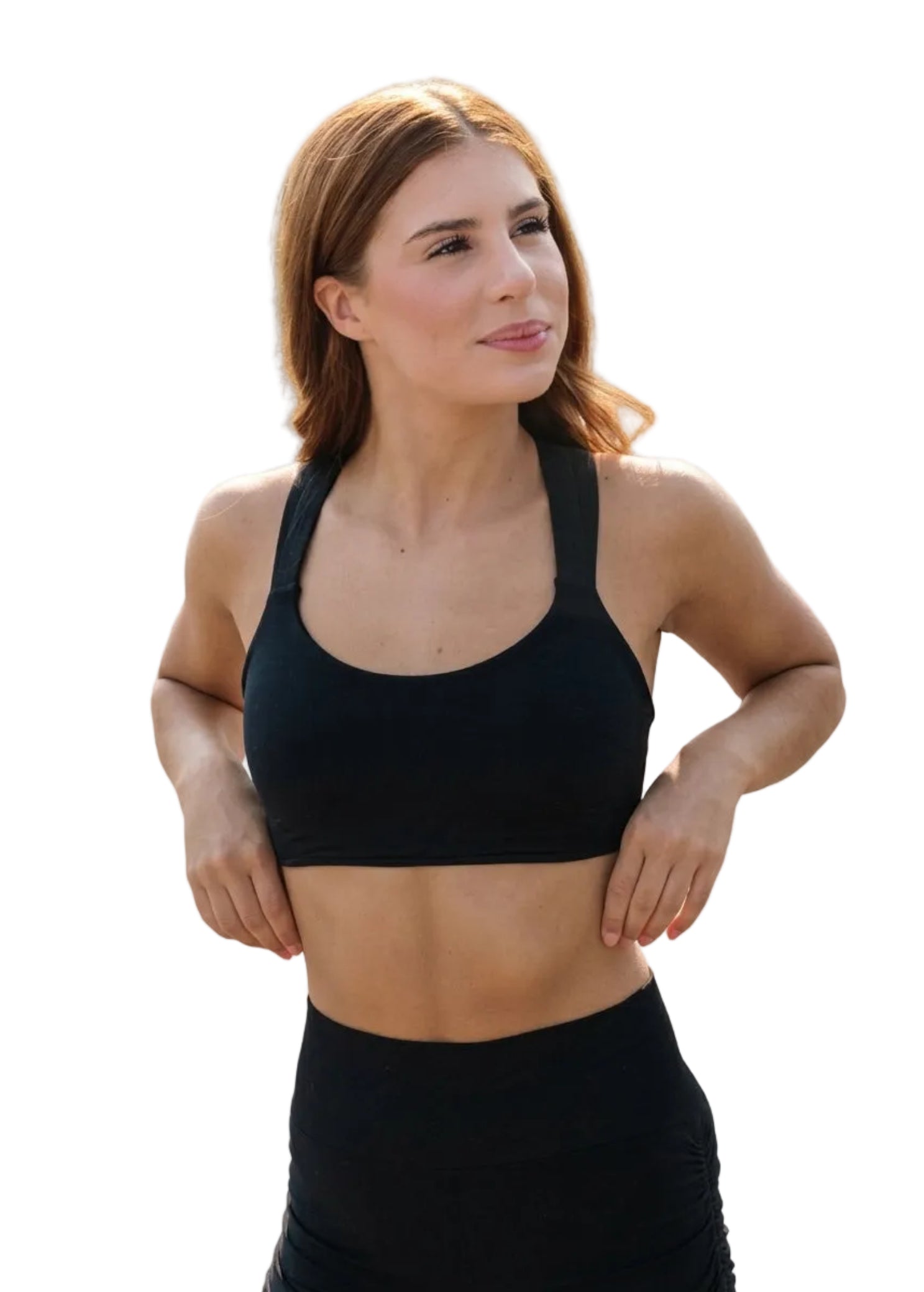 Tiger Friday Let It Slide Crop in Black, front view showing cropped dance top with off-shoulder neckline