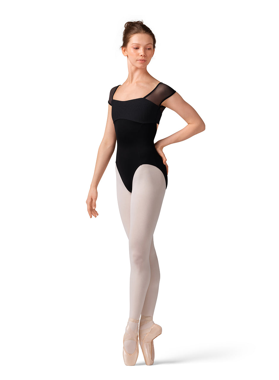 Cap Sleeve Leotard Black front view