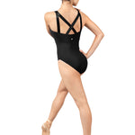 Shine Mesh Tank Leotard Black back view