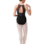 Stripe Halter Leotard Black back view
