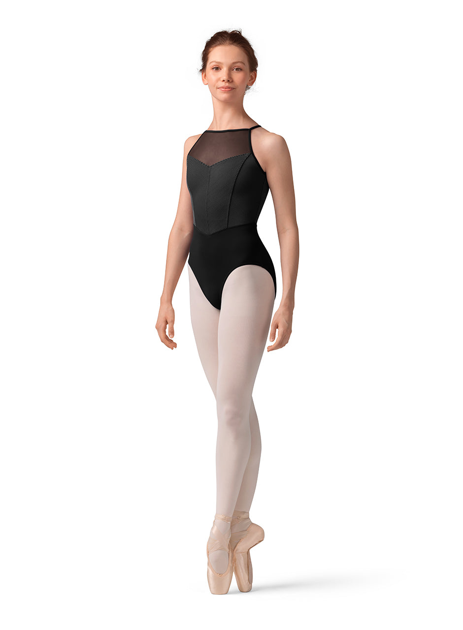Stripe Halter Leotard Black front view