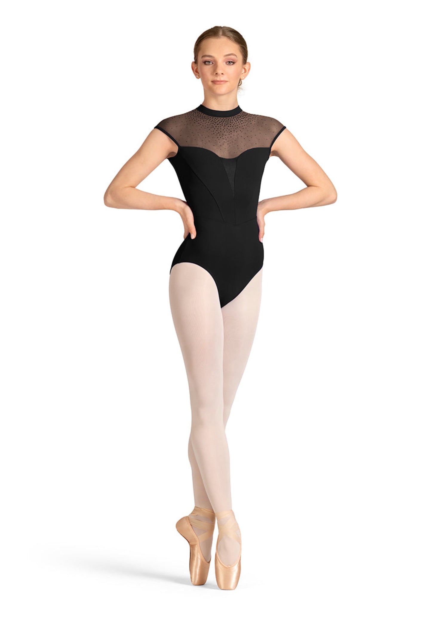 Cap Sleeve Leotard Black front view