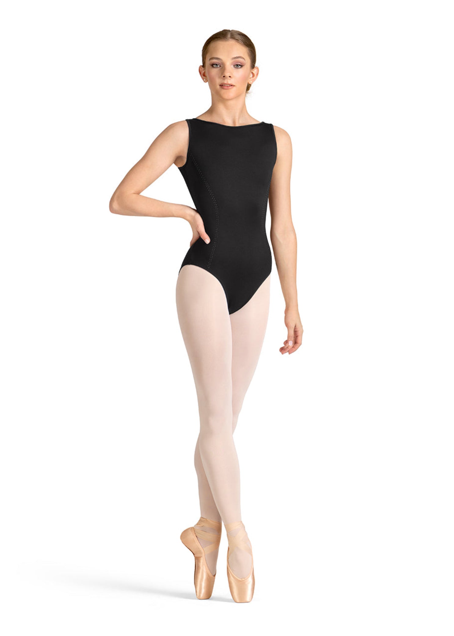 Mesh Tank Leotard Black front view