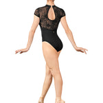 Lace Cap Sleeve Leotard Black back view