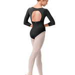 Mesh 3/4 Sleeve Leotard Black back view