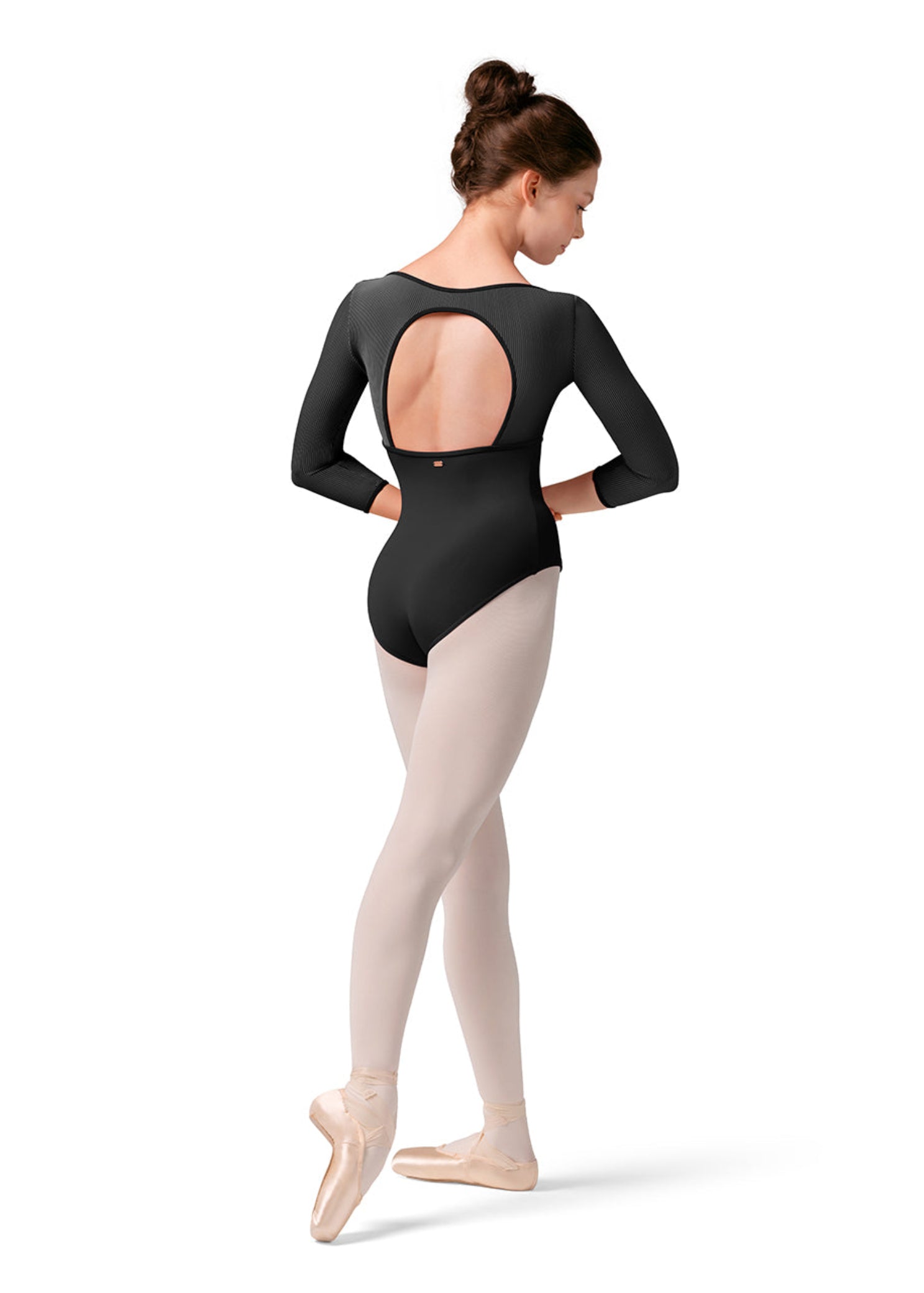 Mesh 3/4 Sleeve Leotard Black back view