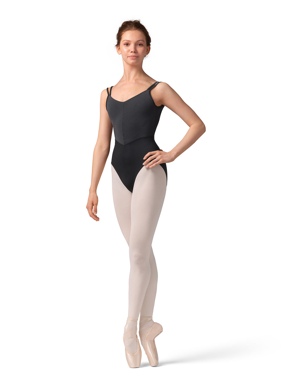Stripe Camisole Leotard Black front view