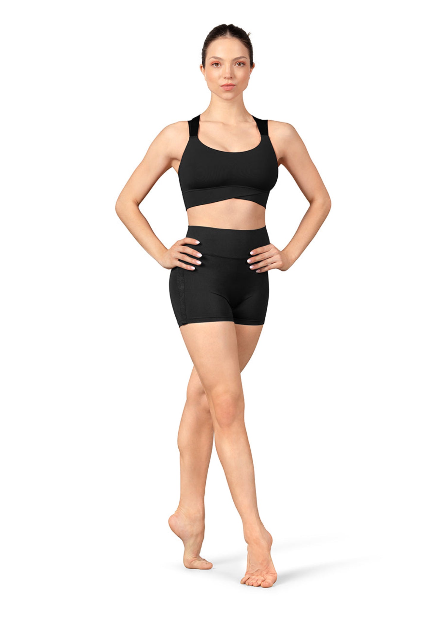 Cross Back Camisole Crop Top Black front view