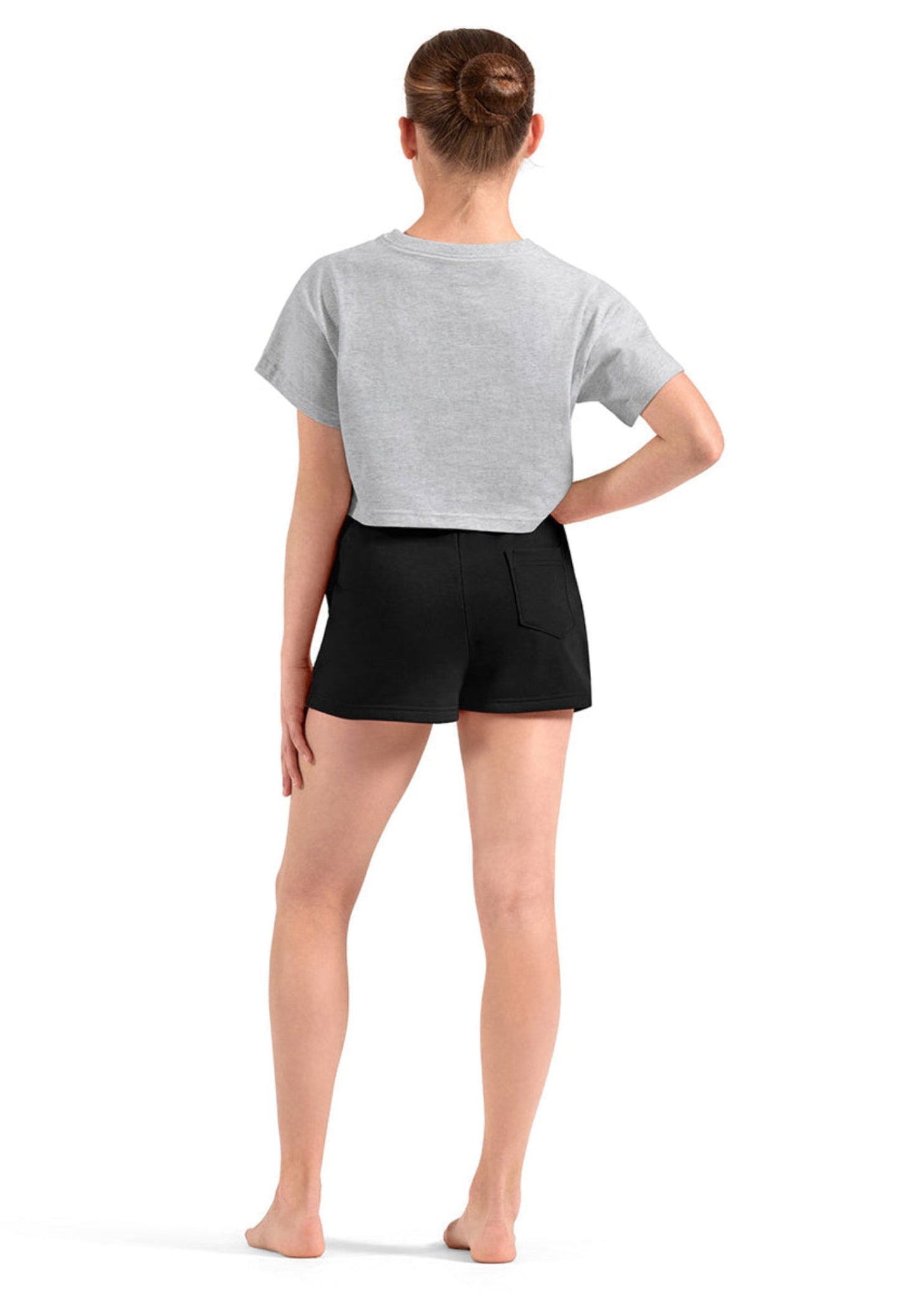 Mirella Wide Leg Short in Black, back view showing high-waist wide-leg dance short with back seam