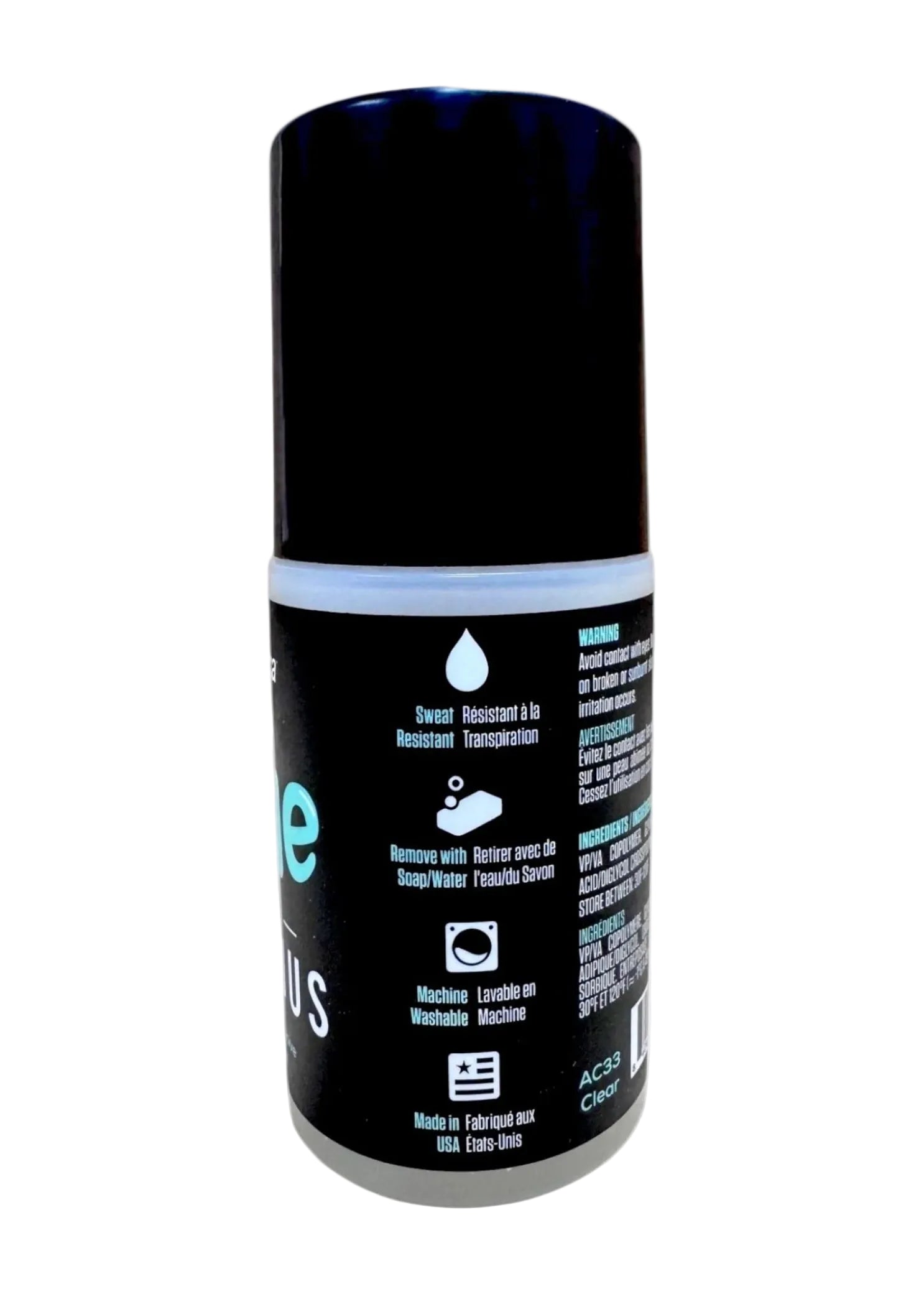So Danca MAXIMUS Roll On Body Glue in Clear, back view showing bottle label and 2.2 oz size